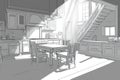 Sunlit Kitchen Sketch Royalty Free Stock Photo