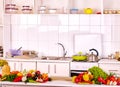 Interior of kitchen with vegetables Royalty Free Stock Photo