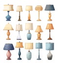 Interior lamps in cartoon style. Stylized colored objects, lighting, light electrical devices, modern and old design Royalty Free Stock Photo