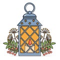 Interior landscape autumn lantern decorated with autumn leaves, cartoon