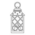 Interior landscape Christmas lantern with Candle, Black outline in Doodle Style
