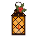 Interior landscape Christmas lantern with candle, color vector illustration in cartoon style