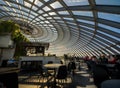 Interior landscape view of the restaurant and glass dome of Reykjavik`s iconic landmark; the Royalty Free Stock Photo