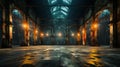 The interior of a large abandoned warehouse. Ai Generated. Royalty Free Stock Photo
