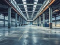 Interior of a large industrial warehouse with lots of windows and doors Generative AI Royalty Free Stock Photo