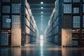 The interior of the Large Storage Room with shelves, racks, and merchandise. Business background