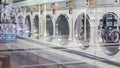 Interior of laundromat with multiple washing machines standing in perfect order Royalty Free Stock Photo