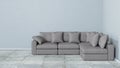 Interior, leather sofa in white room. 3d rendering in Blender 3d Royalty Free Stock Photo