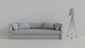 Interior, leather sofa in white room. 3d rendering in Blender 3d Royalty Free Stock Photo