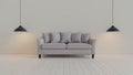 Interior, leather sofa in white room. 3d rendering in Blender 3d Royalty Free Stock Photo