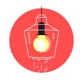 Interior light bulb concept. Turned on lighting illuminated lamp vector icon. Tip for preparing a house for sale.