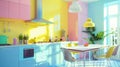 Interior of light kitchen with coral furniture and utensils Royalty Free Stock Photo