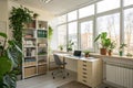 Interior of Light Office with Green Houseplants Royalty Free Stock Photo