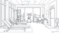 Clean Line Art of a Modern Gym and Physical Therapy Room with Equipment Royalty Free Stock Photo