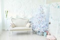 Interior living room with a Christmas tree with gift boxes Royalty Free Stock Photo