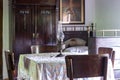 Interior of living room in old traditional rural wooden house. Royalty Free Stock Photo