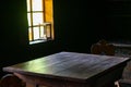 Interior of living room in old traditional rural wooden house. Royalty Free Stock Photo