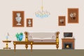 Interior of the living room in old victorian style with lounge and classic style furniture, vector illustration Royalty Free Stock Photo