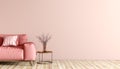 Interior of living room with pink sofa 3d rendering