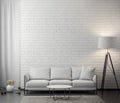 Interior of living room with white brick wall, 3D Rendering Royalty Free Stock Photo