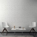 Interior of living room with white brick wall, 3D Rendering Royalty Free Stock Photo