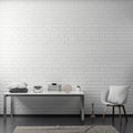 Interior of living room with white brick wall, 3D Rendering Royalty Free Stock Photo