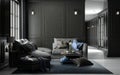 Interior living studio mock-up, black classic style, 3D rendering, 3D illustration Royalty Free Stock Photo
