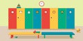 Interior locker room in kindergarten, vector illustration. Royalty Free Stock Photo