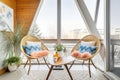 interior loft balcony, aframe, cozy furniture Royalty Free Stock Photo