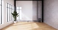 The interior Loft style with white brick wall design on wooden floor.3D rendering Royalty Free Stock Photo