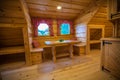 Interior of a log cabin accommodation at Lake Bloke, Nova Vas, Slovenia
