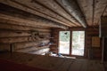 Interior of Log Cabin in Taiga Forest Royalty Free Stock Photo