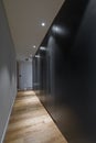 Interior of a long grey apartment corridor with closet Royalty Free Stock Photo