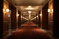 Interior long hotel corridor. Generate Ai