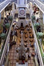 Interior of lounge area and cafe of the shopping and entertainment center Dream town, blurred people walking, top view Royalty Free Stock Photo