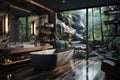 Interior of a luxurious bathroom in dark natural colors