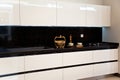 Interior of luxurious modern kitchen white cabinets Royalty Free Stock Photo