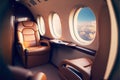 Interior of luxurious private jet with leather seats. Generative Ai Royalty Free Stock Photo