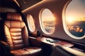 Interior of luxurious private jet with leather seats. Generative Ai Royalty Free Stock Photo