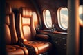 Interior of luxurious private jet with leather seats. Generative Ai Royalty Free Stock Photo