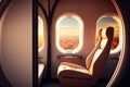 Interior of luxurious private jet with leather seats. Generative Ai Royalty Free Stock Photo