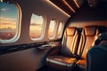 Interior of luxurious private jet with leather seats. Generative Ai Royalty Free Stock Photo