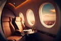 Interior of luxurious private jet with leather seats. Generative Ai Royalty Free Stock Photo