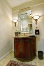 Interior of luxury bathroom vanity with golden sink Royalty Free Stock Photo