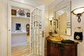 Interior of luxury bathroom vanity with golden sink Royalty Free Stock Photo