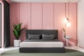 Pink bedroom interior, double bed Royalty Free Stock Photo