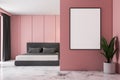 Pink bedroom interior, double bed, poster Royalty Free Stock Photo