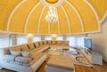 Interior of a luxury dome apartment villa, living room, domed ce Royalty Free Stock Photo