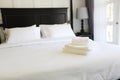 Interior of a luxury double bed hotel bedroom Royalty Free Stock Photo