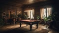 Interior of a luxury living room with billiard table. AI generated Royalty Free Stock Photo